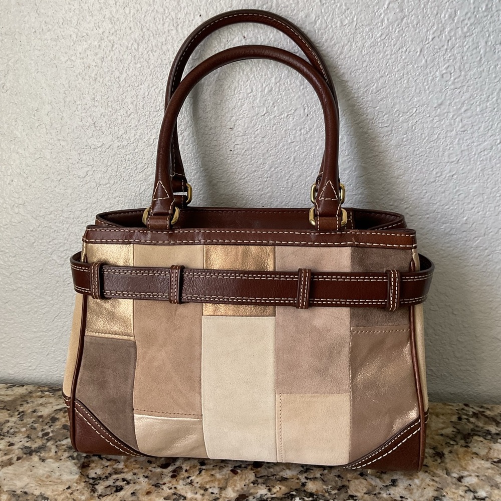 Coach Hampton Leather and Suede Patchwork Satchel - image 3